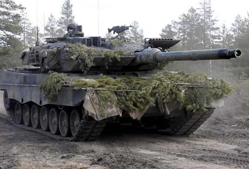 Picture taken on May 4, 2022 shows a Leopard battle tank of the Armoured Brigade during the Arrow 22 exercise at the Niinisalo garrison in Kankaanpää, western Finland. - Finnish President Sauli Niinisto and Prime Minister Sanna Marin on May 12, 2022 expressed their support for NATO membership. 